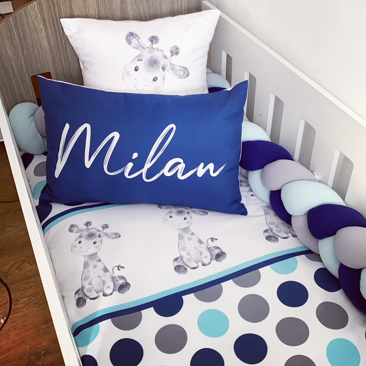 Cot Bedding - Blue Grey Giraffe Set 02