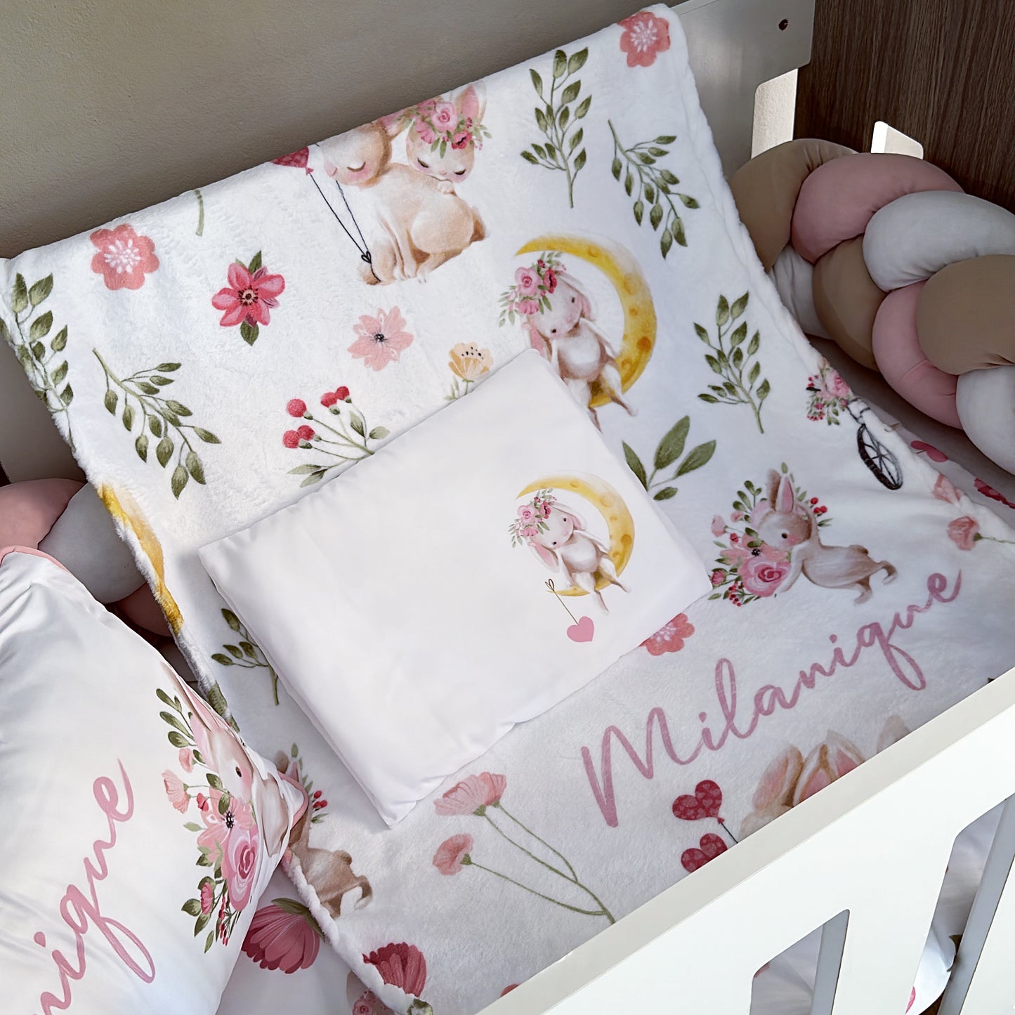 Cot Bedding - Coral Pink Bunny Set 01