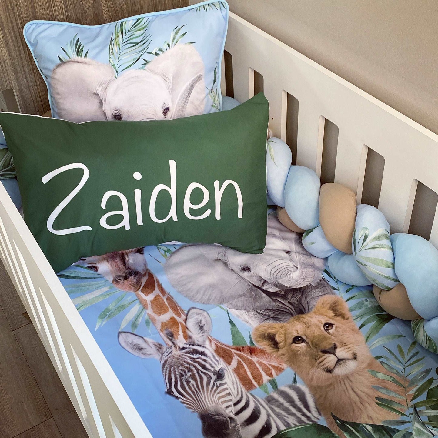Cot Bedding - Blue Leaves Safari Set