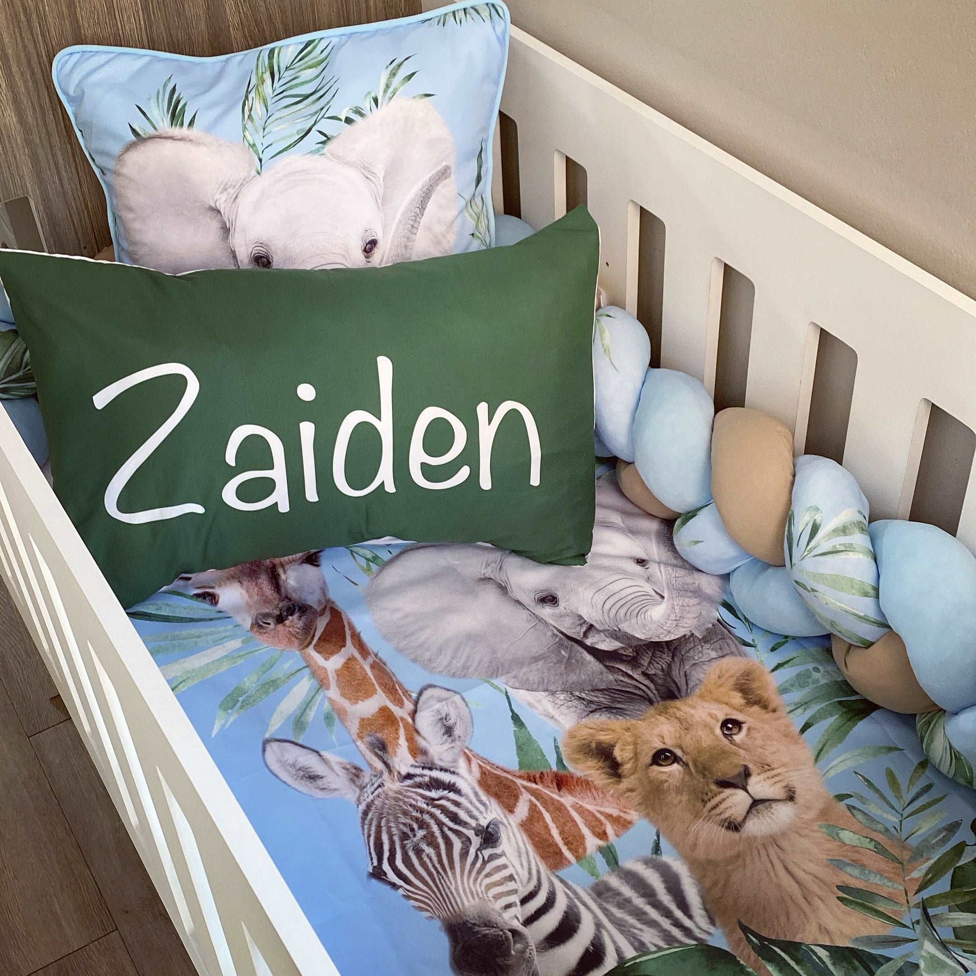 Cot Bedding - Blue Leaves Safari Set