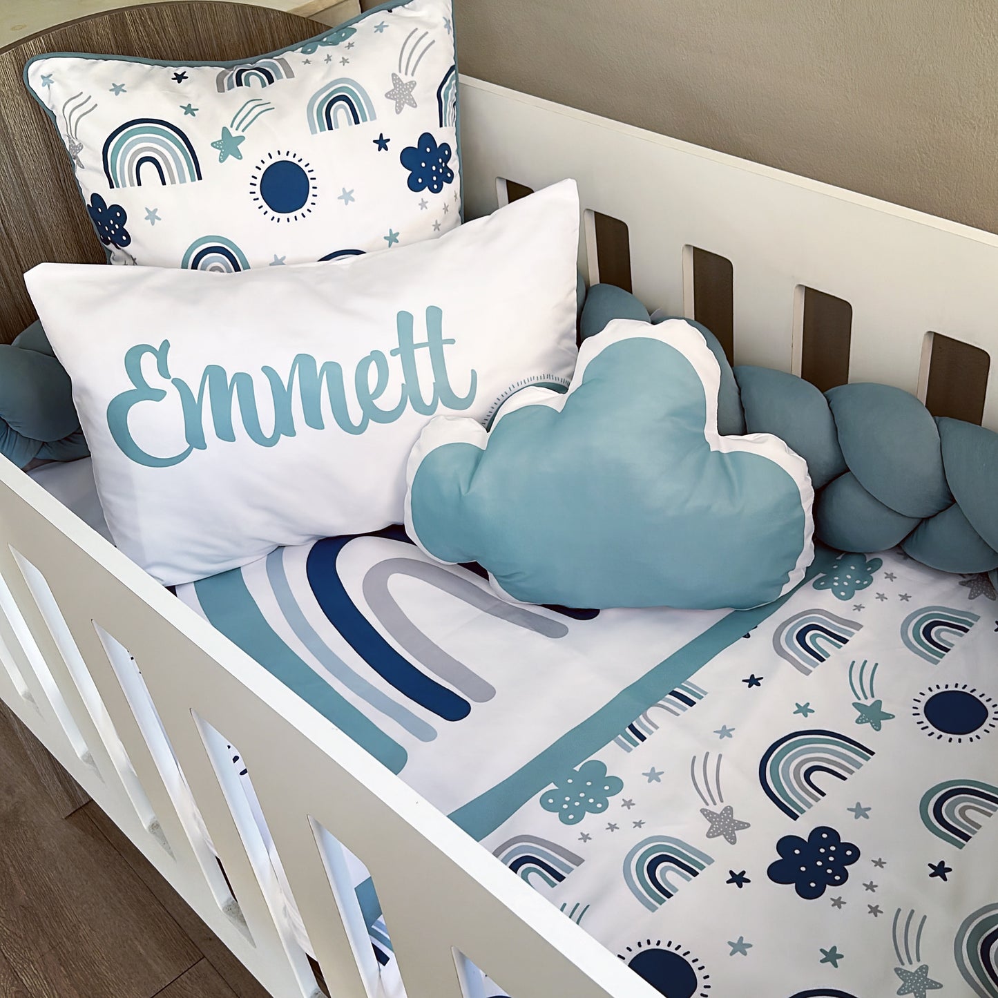 Cot Bedding - Aqua Rainbow Set 01