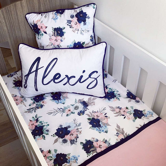 Cot Bedding - Navy Floral Set 02