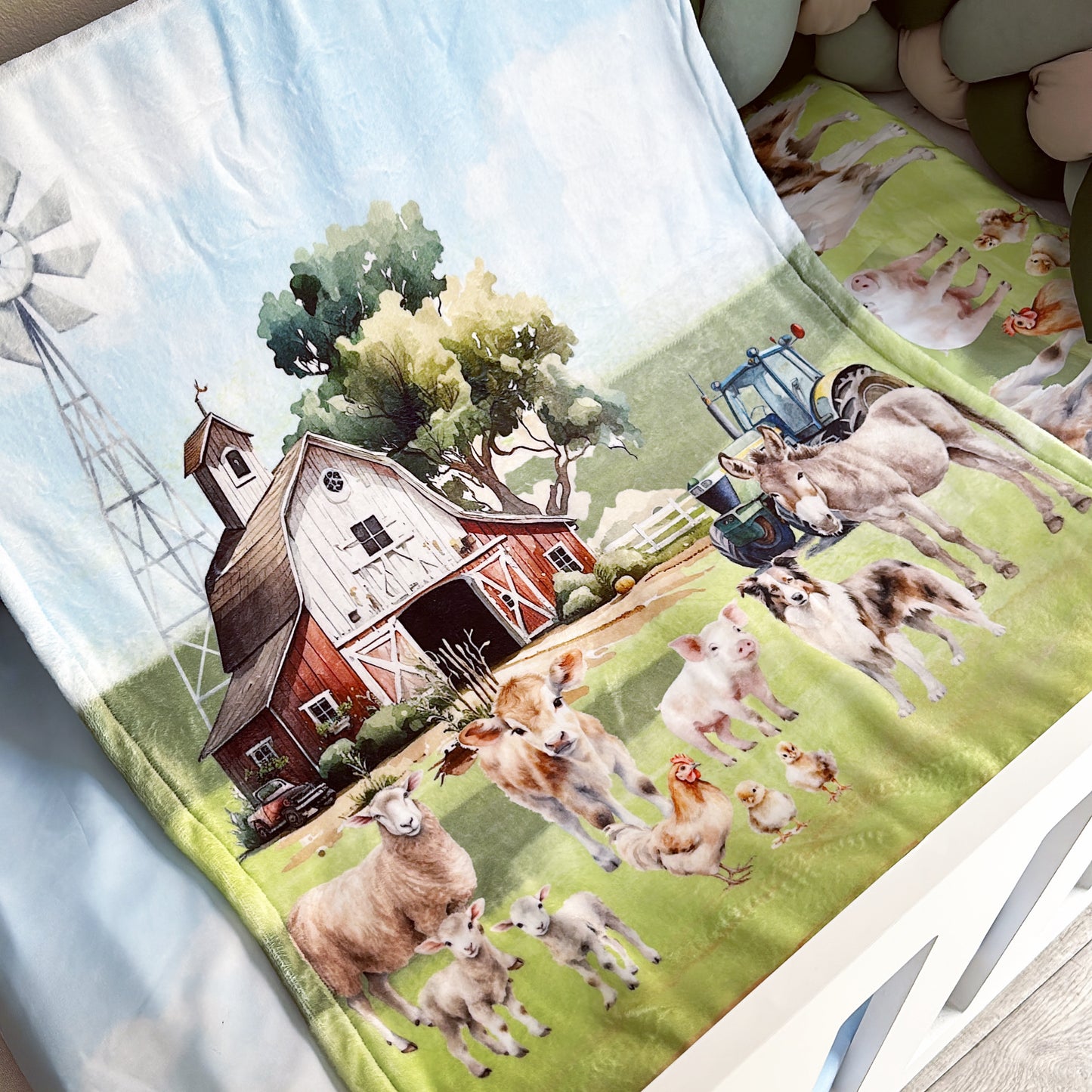 Cot Bedding - On the Farm Sage Set 02