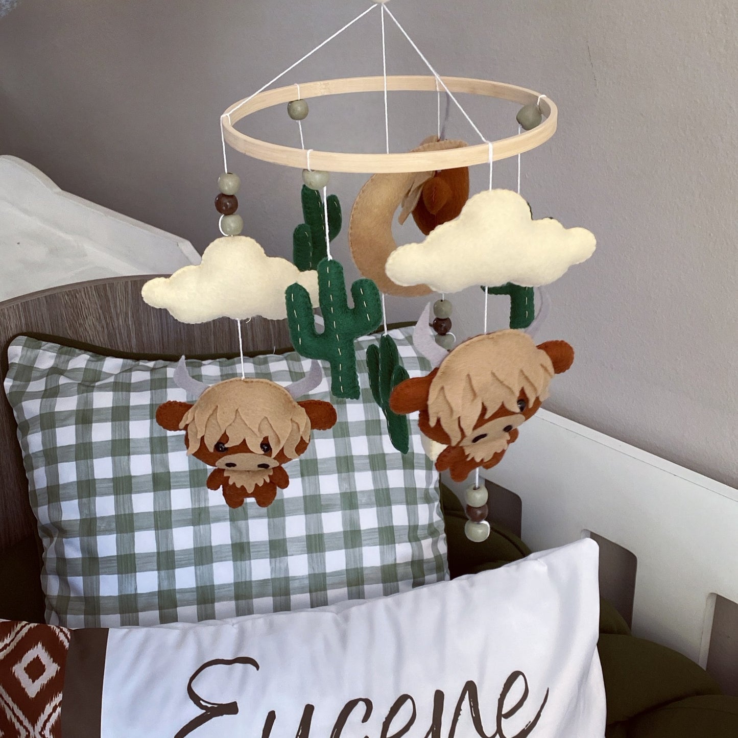 Cot Bedding - Sage Highland Cow Set 01