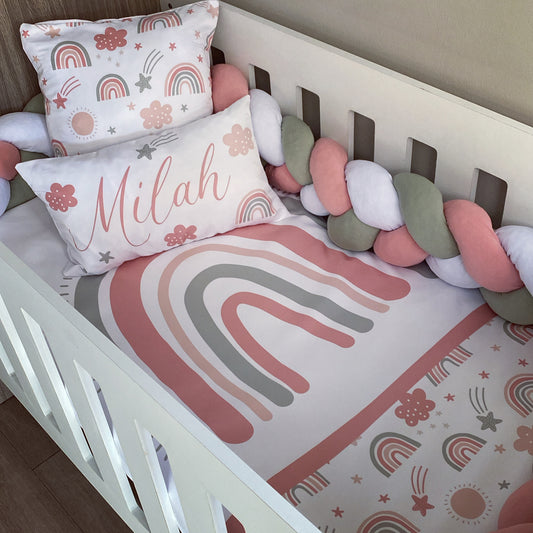 Cot Bedding - Pink Sage Rainbow Set 01