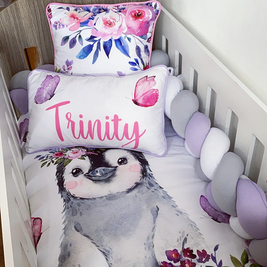 Cot Bedding - Pink Penguin Set 07