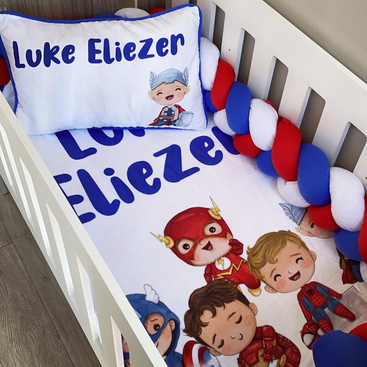 Cot Bedding - Blue Red Superhero Set 01