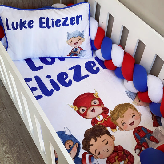 Cot Bedding - Blue Red Superhero Set 01