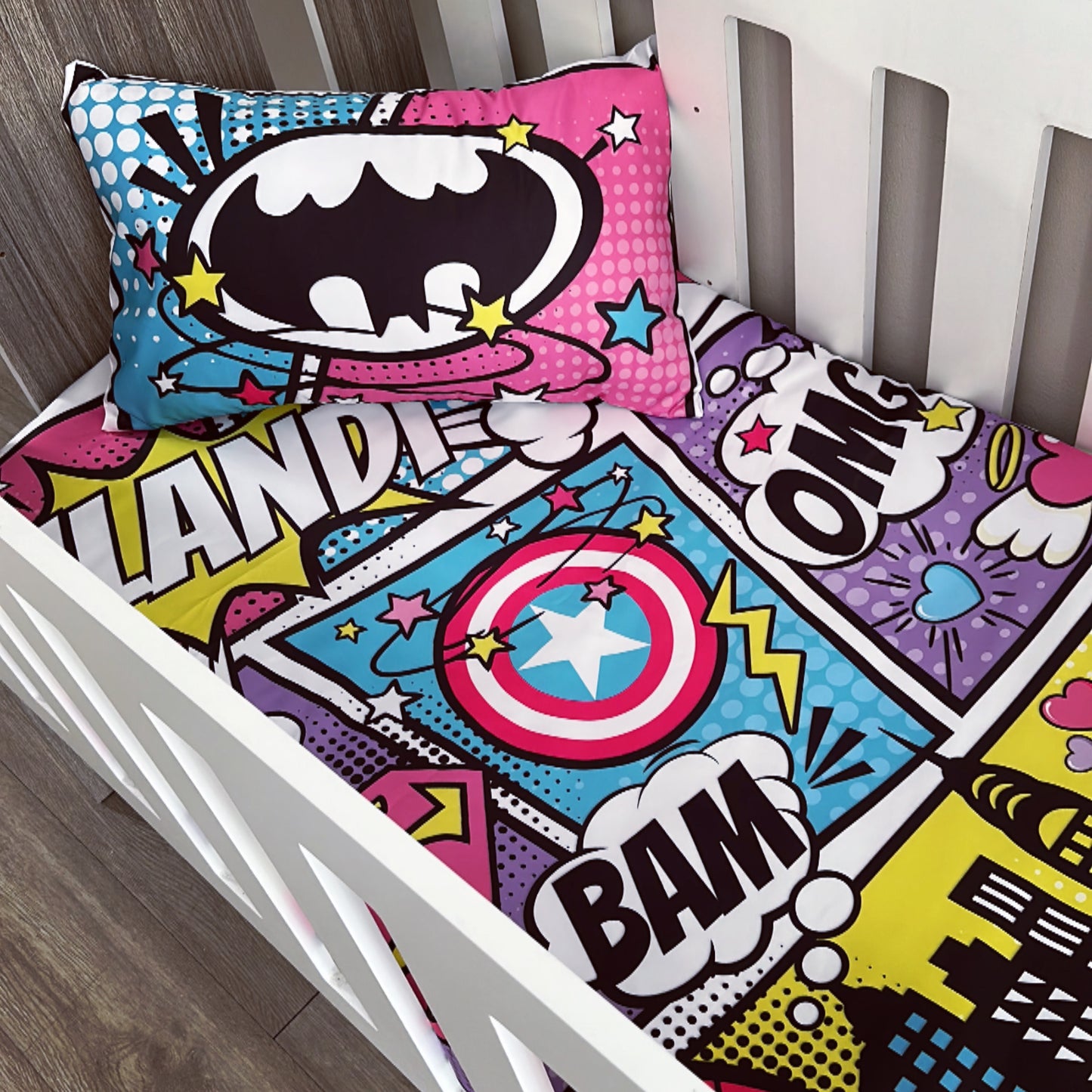 Cot Bedding - Pink Superhero Set 01