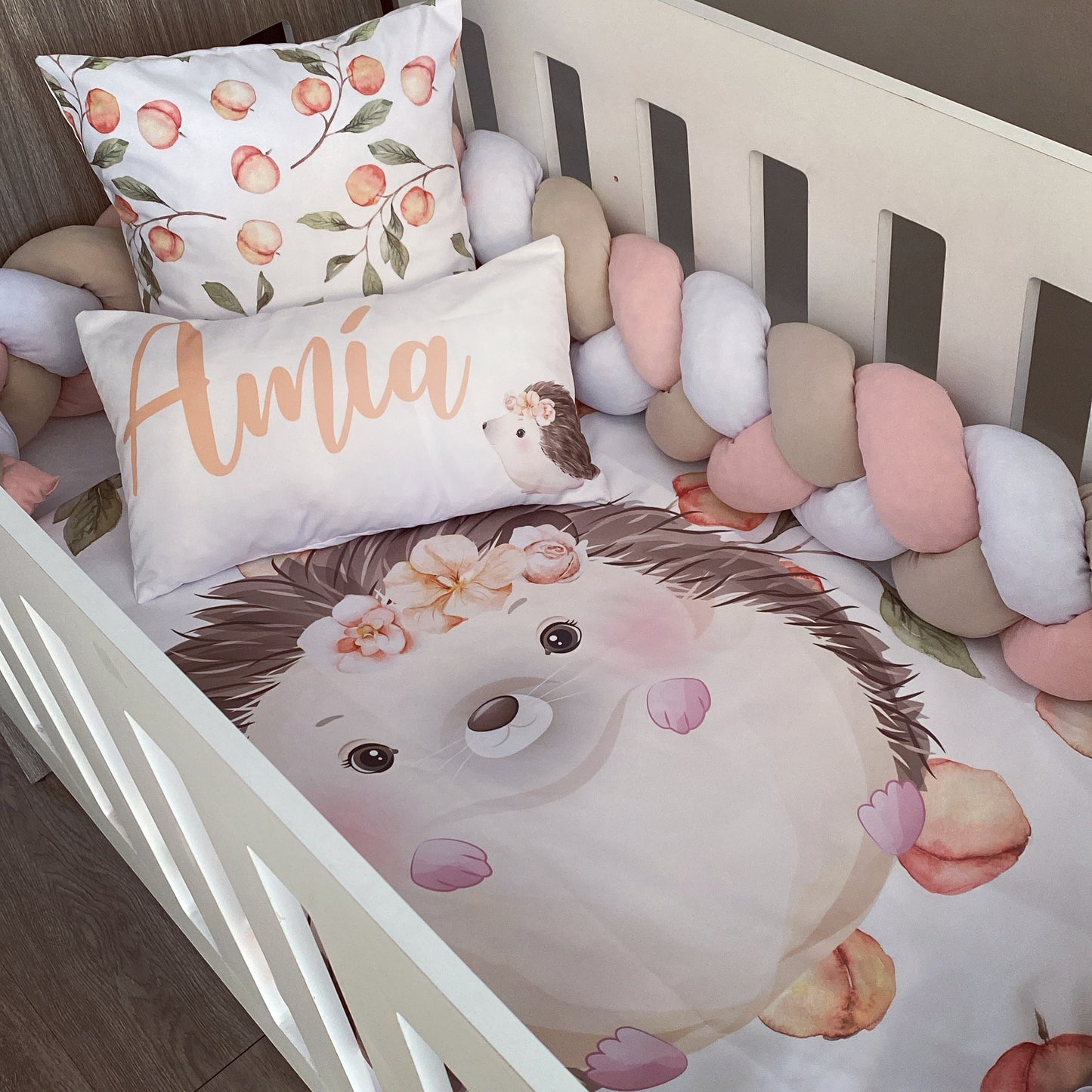 Cot Bedding - Pink Hedgehog Set 01