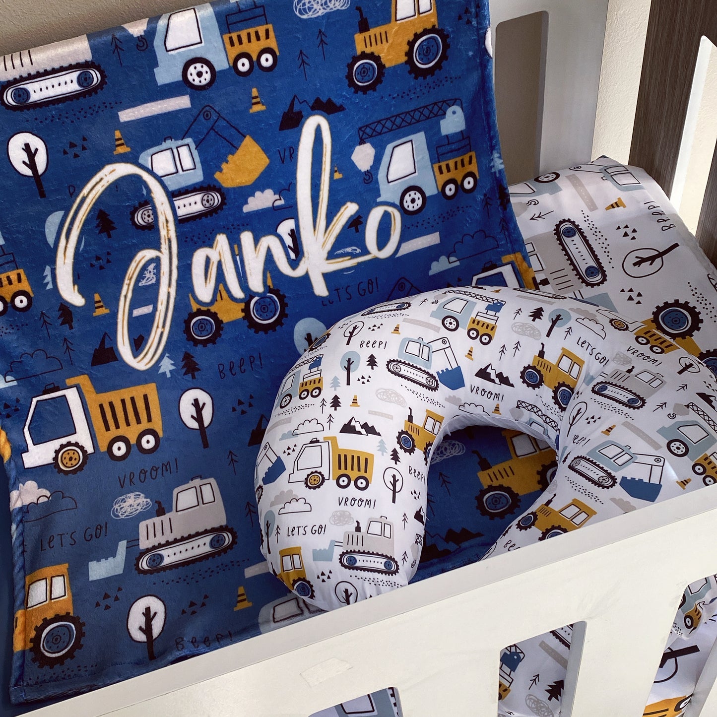 Cot Bedding - Dark Blue Construction Set 02