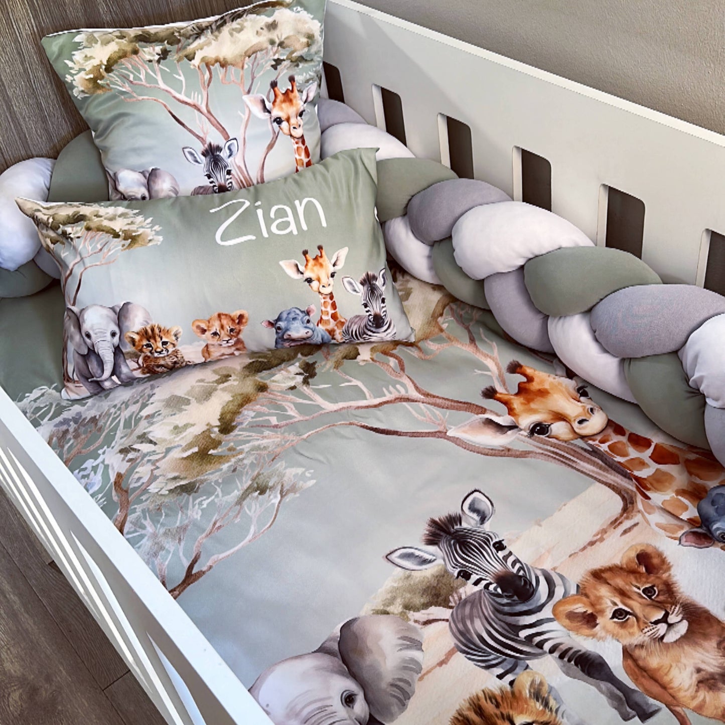Cot Bedding - Sage Safari Set 11