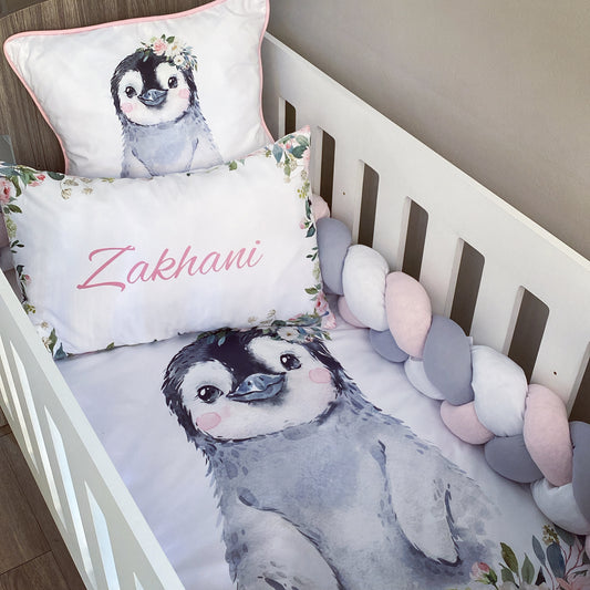 Cot Bedding - Pink Penguin Set 06