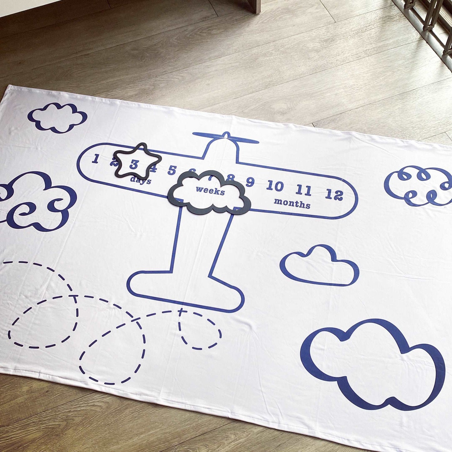 Cot Bedding - Navy Stone Plane Set