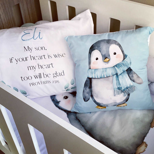 Cot Bedding - Duck Egg Penguin Set