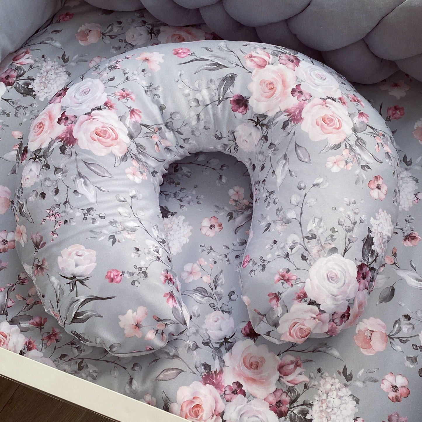 Cot Bedding - Grey Floral Set 01