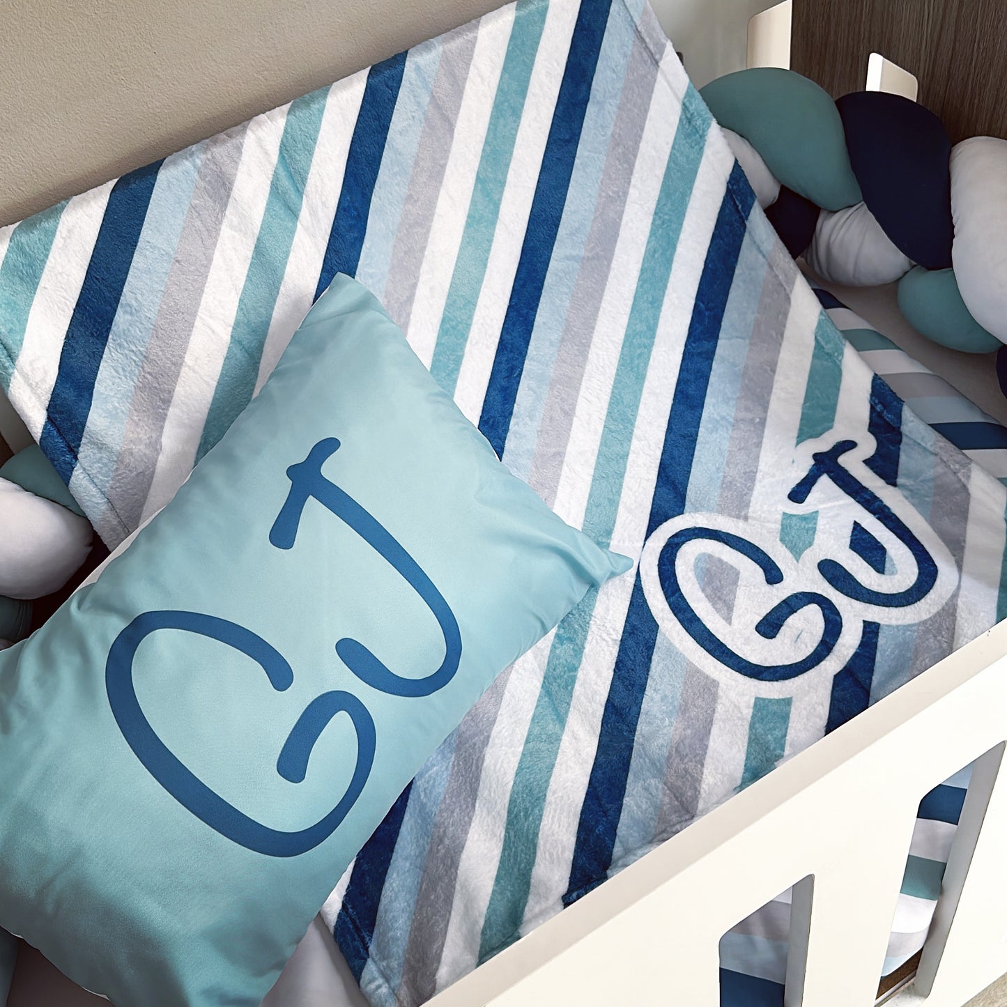 Cot Bedding - Blue and Aqua Stripe Set 01