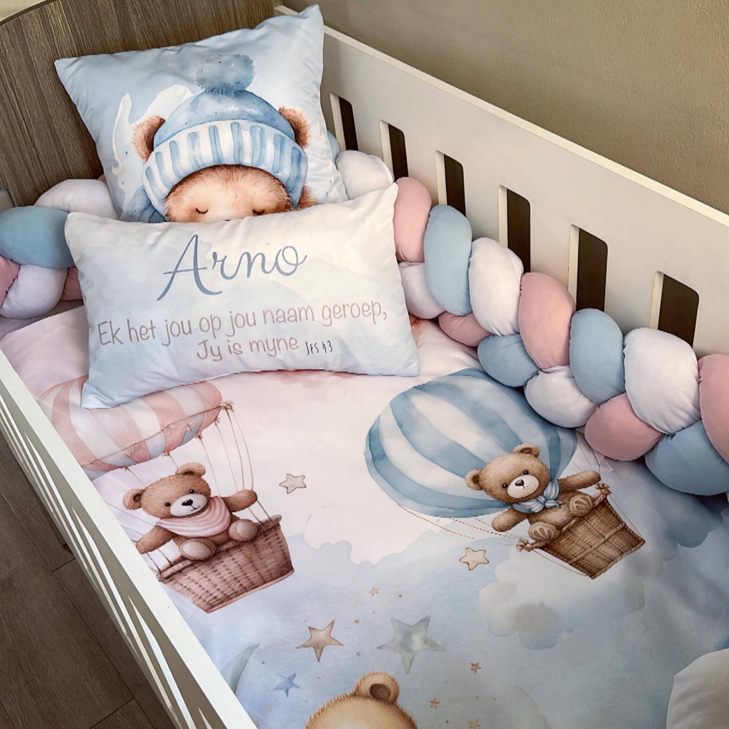 Cot Bedding - Blue Pink Twin Bear Set 01