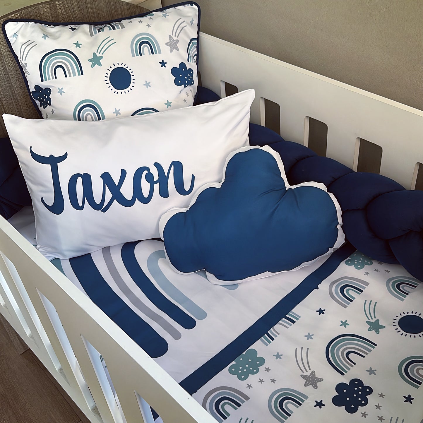 Cot Bedding - Blue Rainbow 01