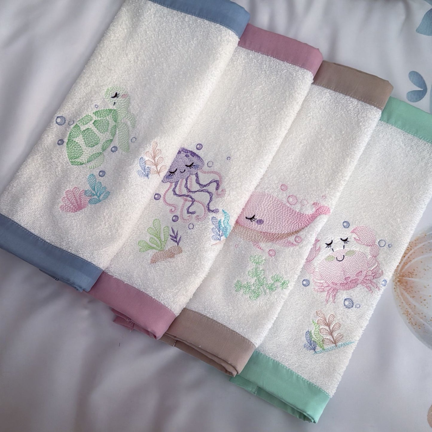 Burpcloths under the sea pink embroidered
