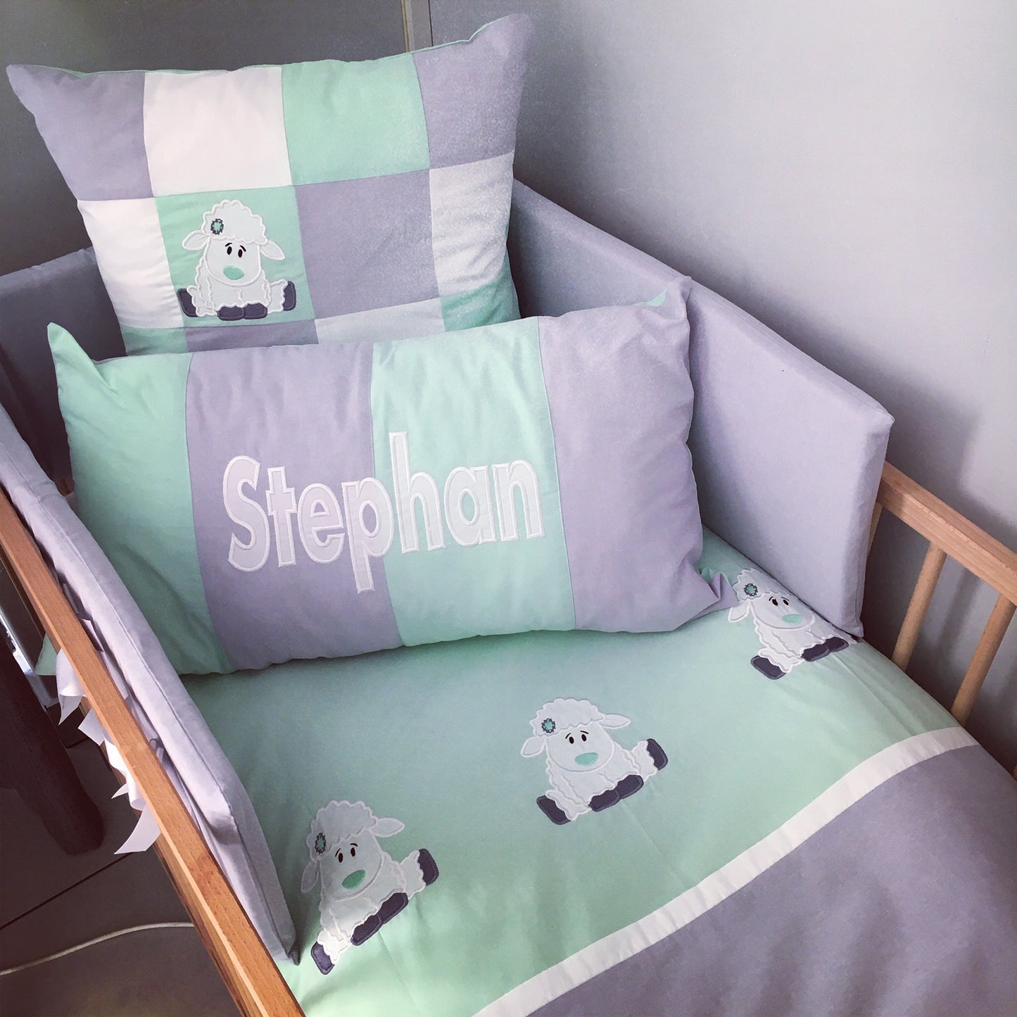 Cot Bedding - Grey Green Sheep Set 01