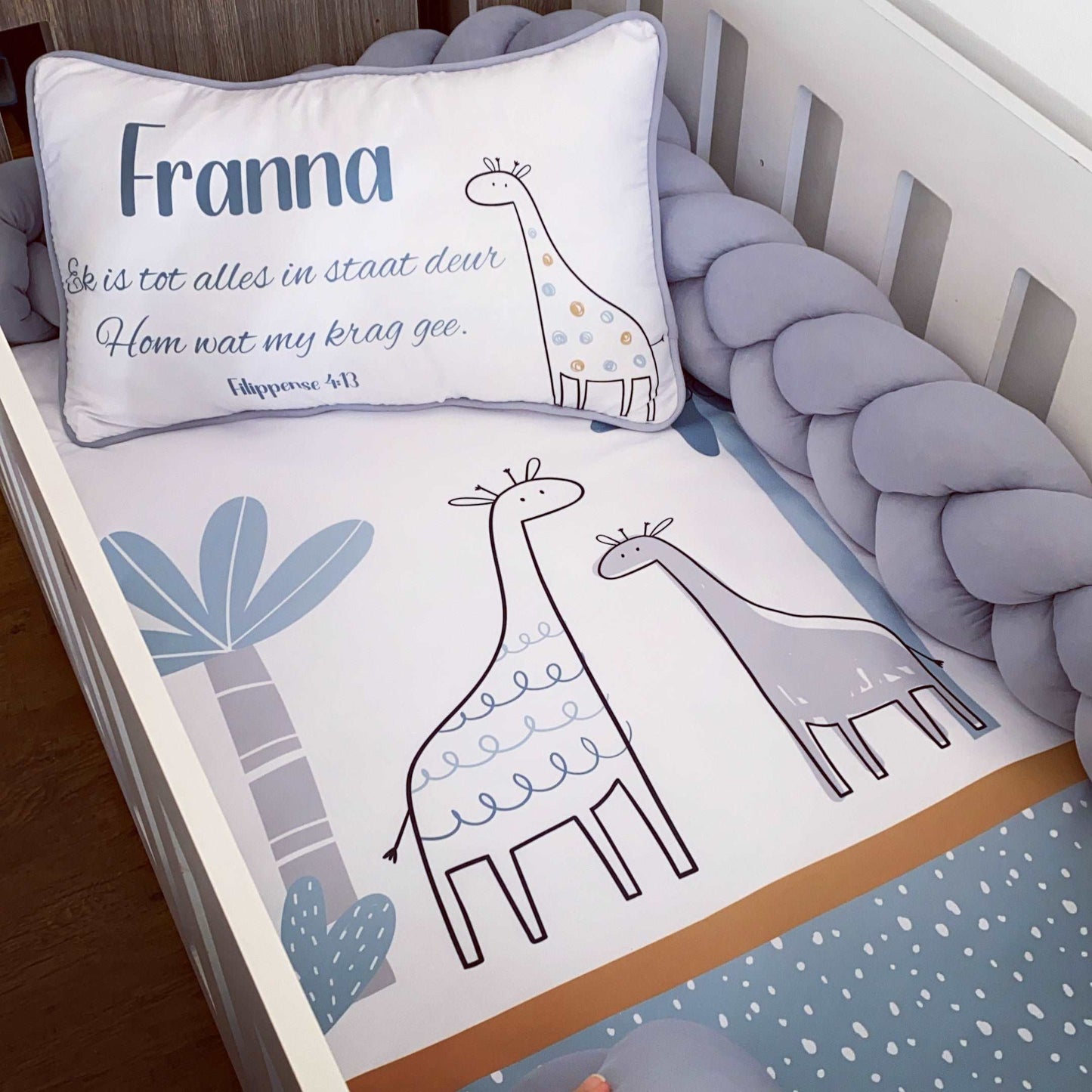 Cot Bedding - Blue Grey Giraffe Set