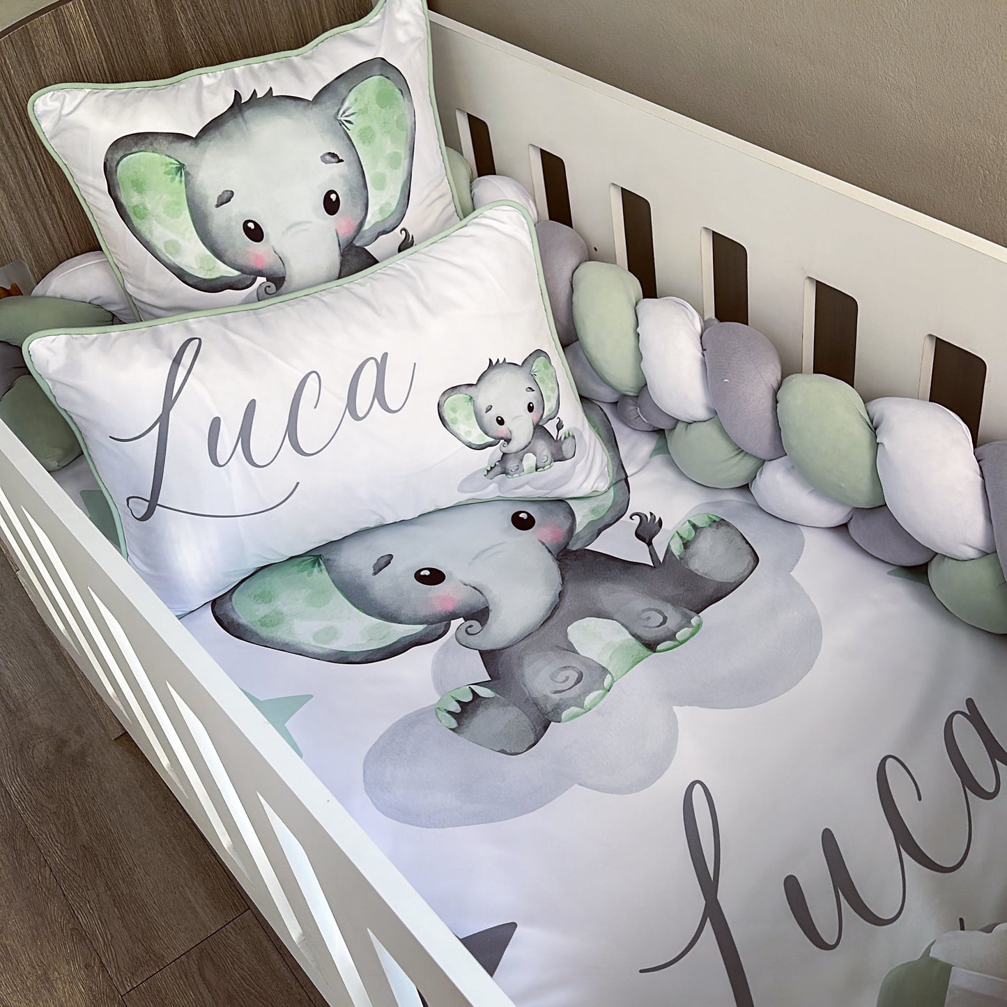 Cot Bedding - Green Elephant Set 02