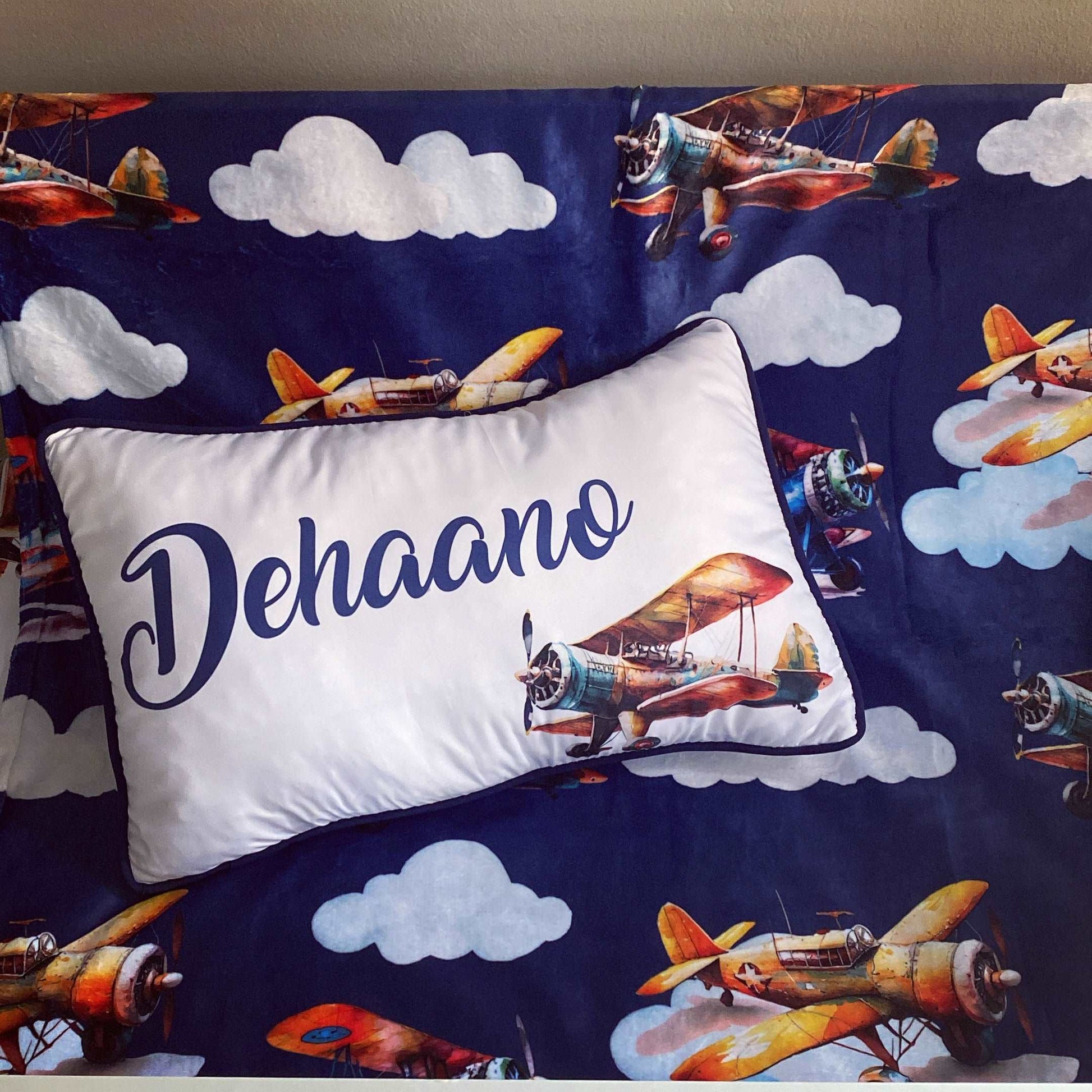 Cot Bedding - Navy Stone Plane Set