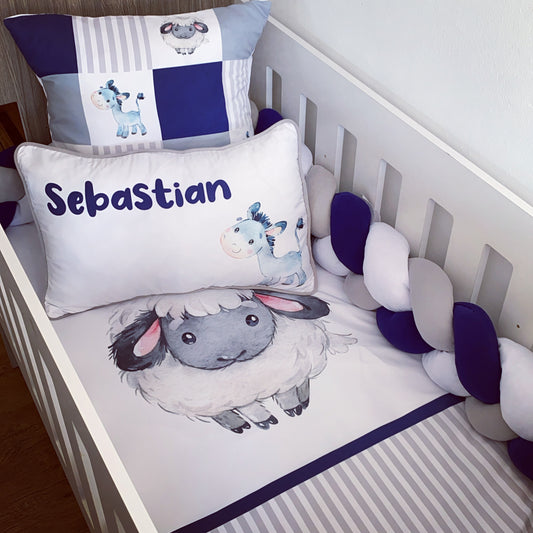 Cot Bedding - Navy Farm Set 02