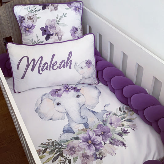 Cot Bedding - Purple Elephant Set 03