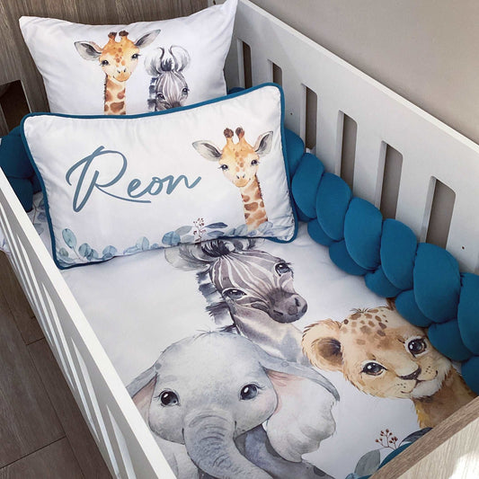 Cot Bedding - Dark Aqua Safari Set