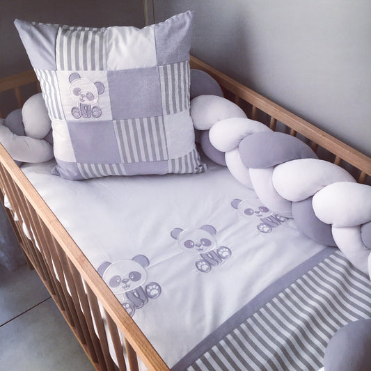 Cot Bedding - Grey Panda Set 01