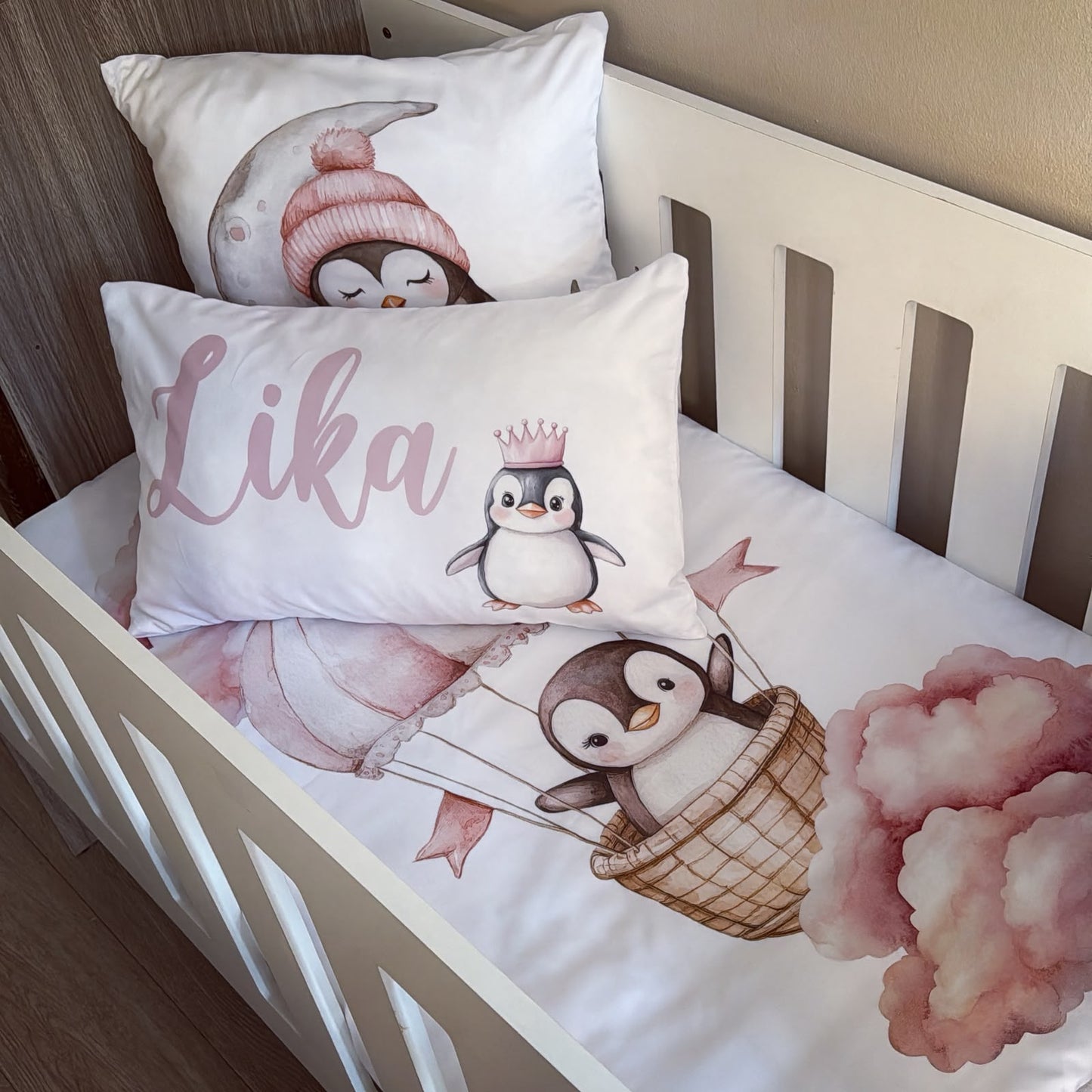 Cot Bedding - Pink Penguin Set 08