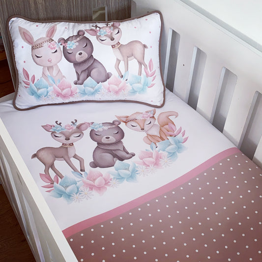 Cot Bedding - Pink Woodlands set 08
