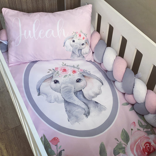 Cot Bedding - Pink Elephant Set 44
