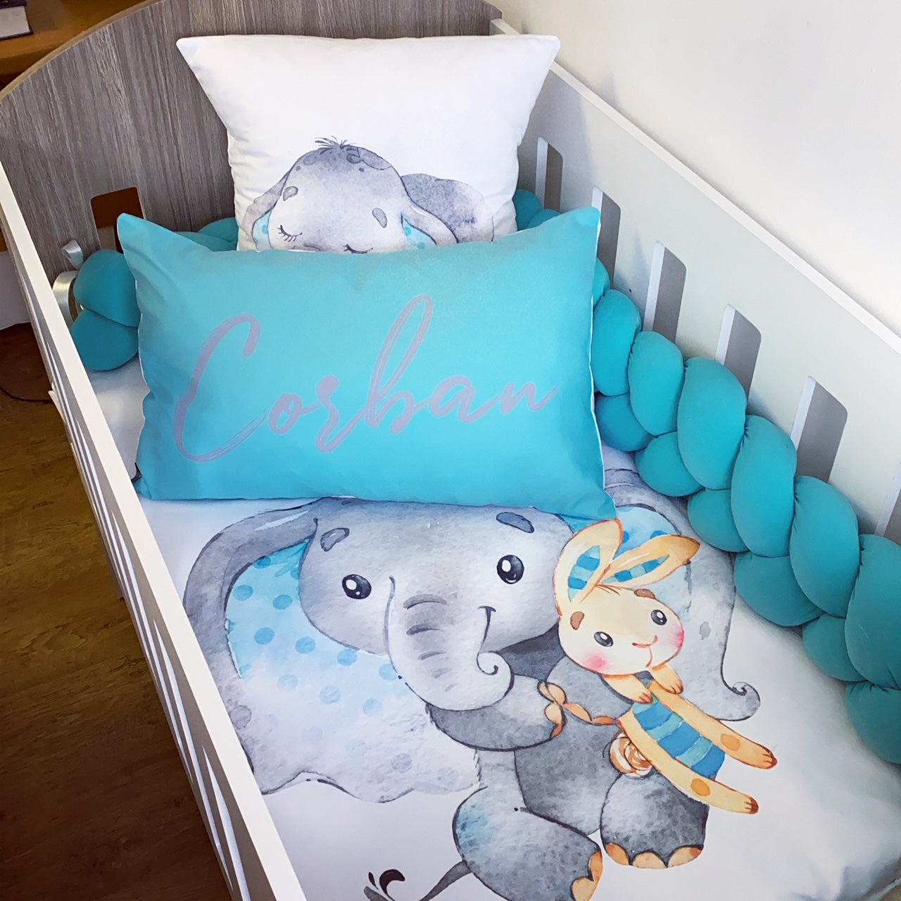 Cot Bedding - Blue Elephant Set 12