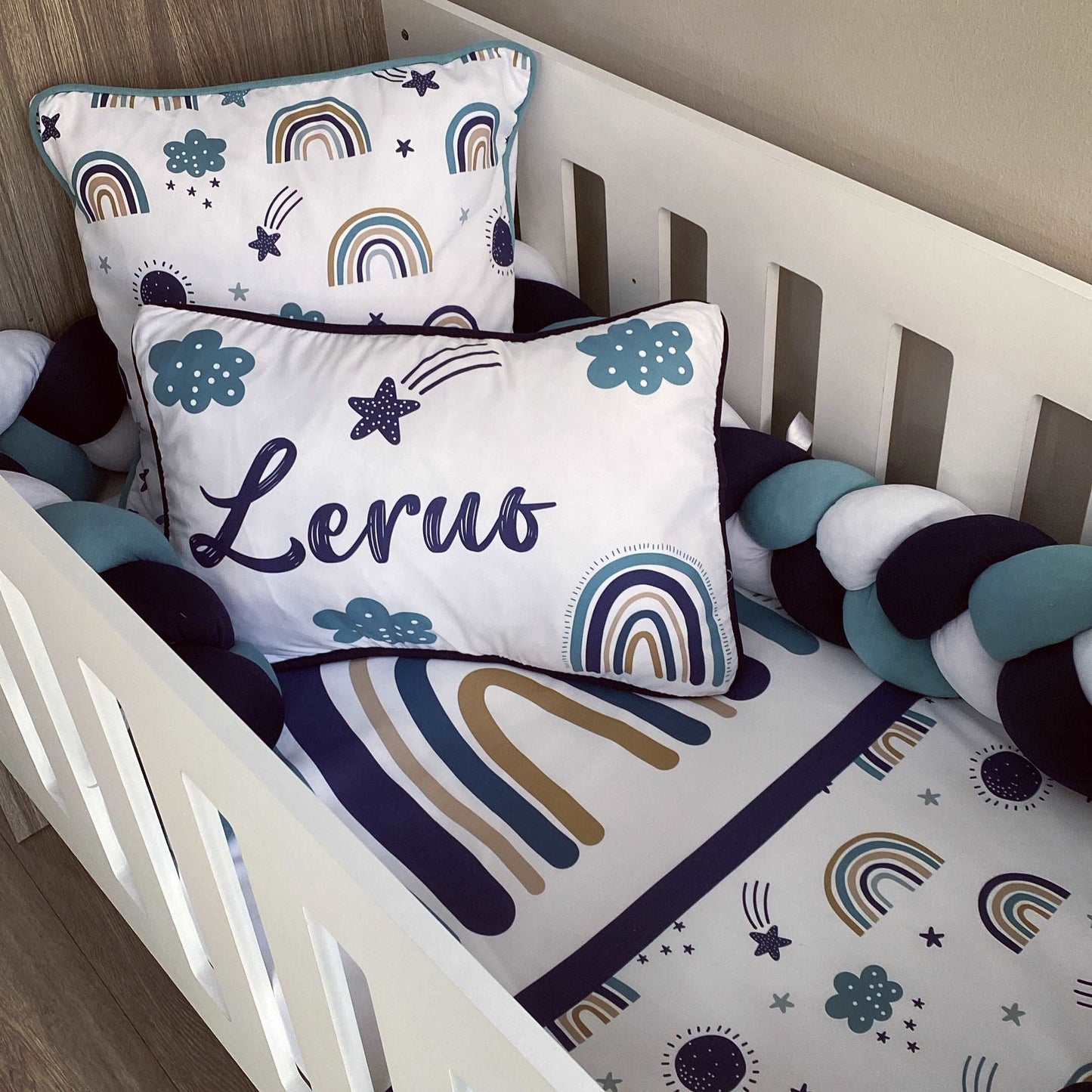 Cot Bedding - Navy Rainbow Delight Set