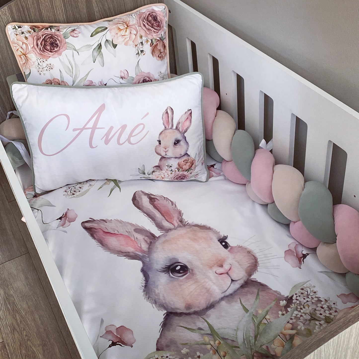 Cot Bedding - Pink Sage Bunny Set 01