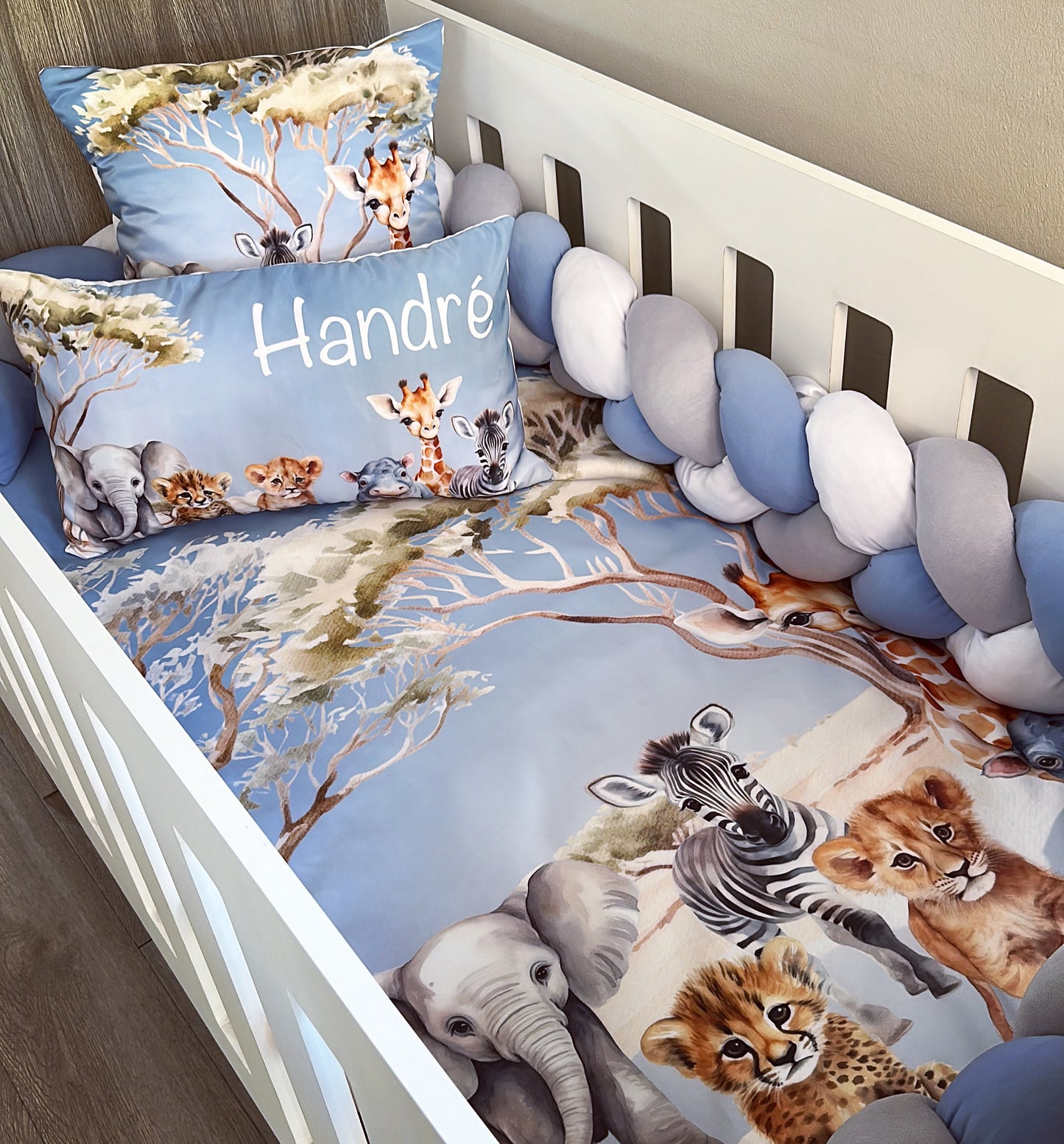 Cot Bedding - Blue Grey Safari Set 02