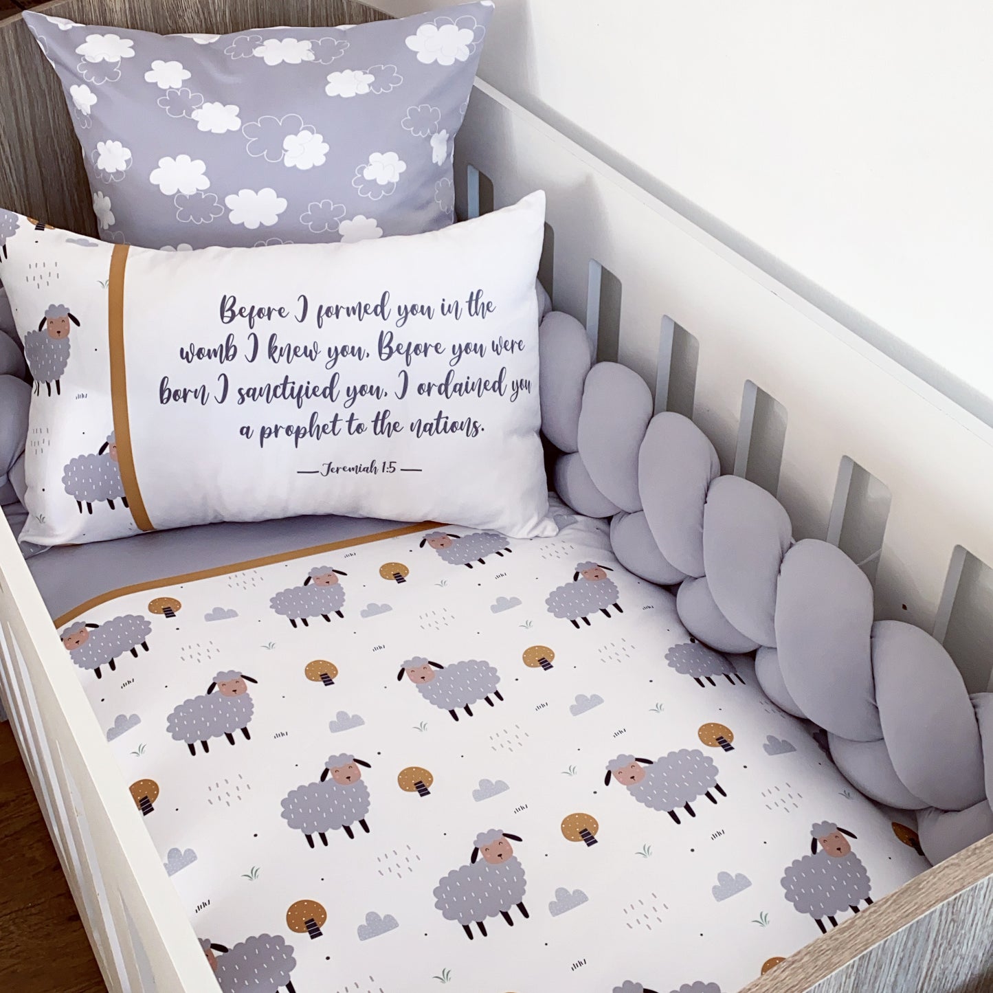Cot Bedding - Grey Sheep Set 09