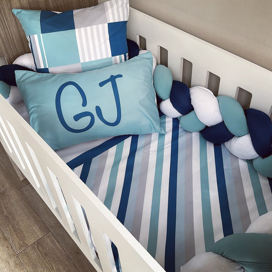 Cot Bedding - Blue and Aqua Stripe Set 01
