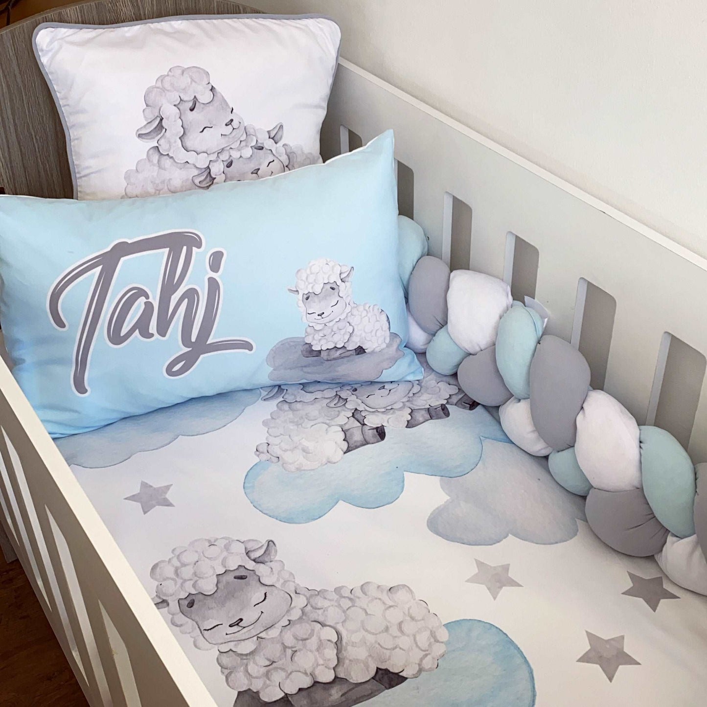 Cot Bedding - Blue Sheep Set