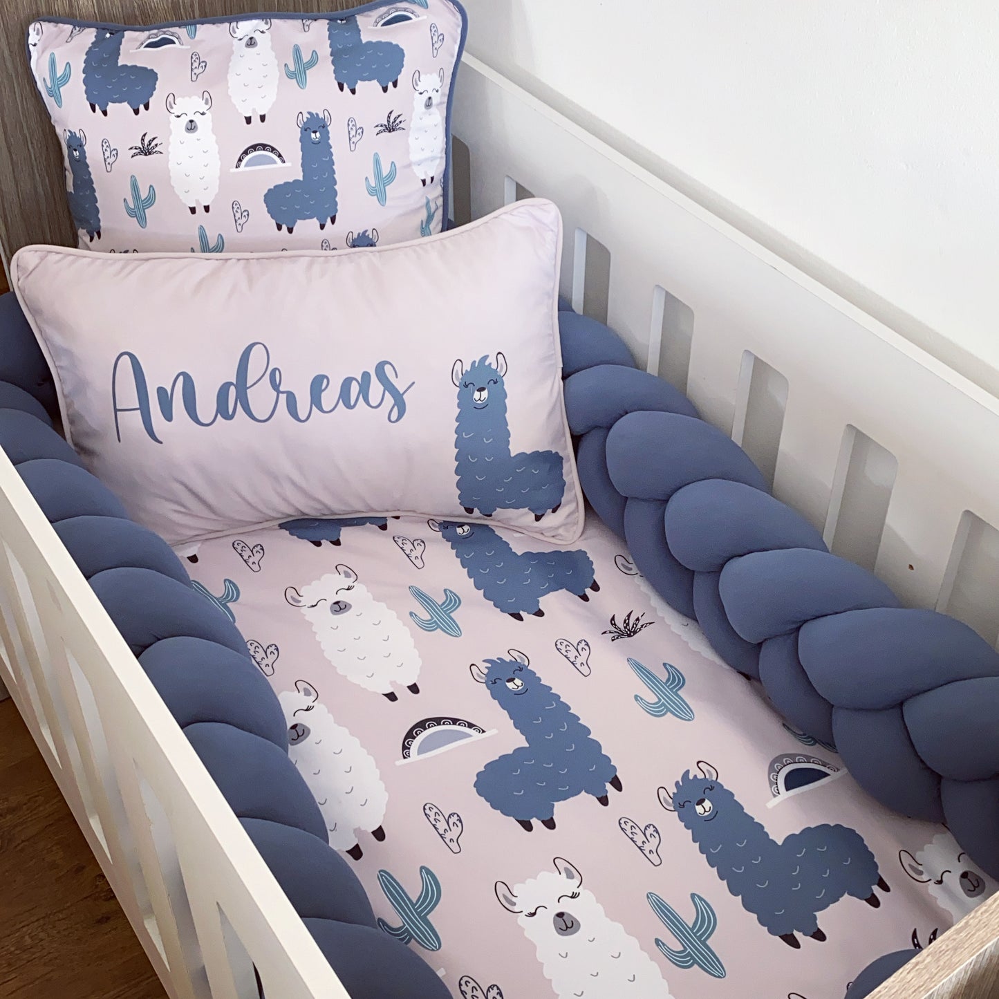 Cot Bedding - Blue Llama Set 01