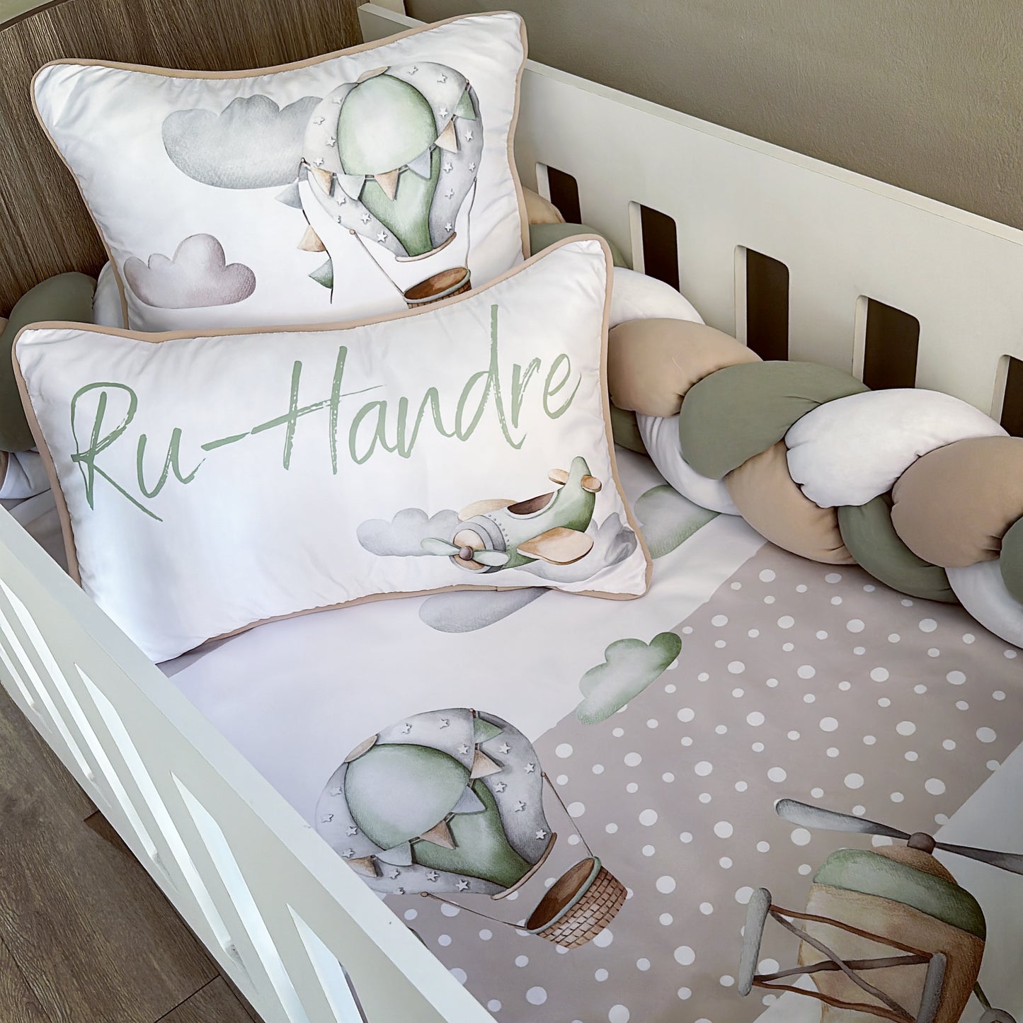 Cot Bedding - Sage Brown Plane Set 01