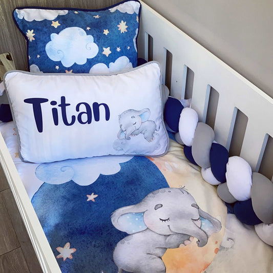 Cot Bedding - Blue Sleeping Elephant Set