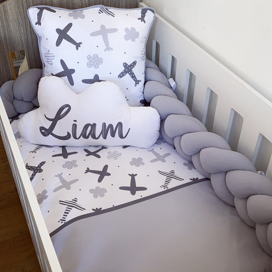 Cot Bedding - Grey Plane Set 02