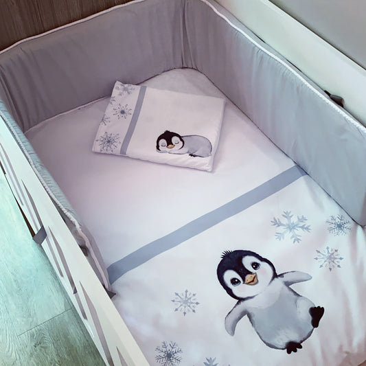 Cot Bedding - Grey Penguin Set 02