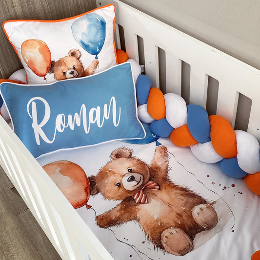 Cot Bedding - Orange Blue Bear Set 01