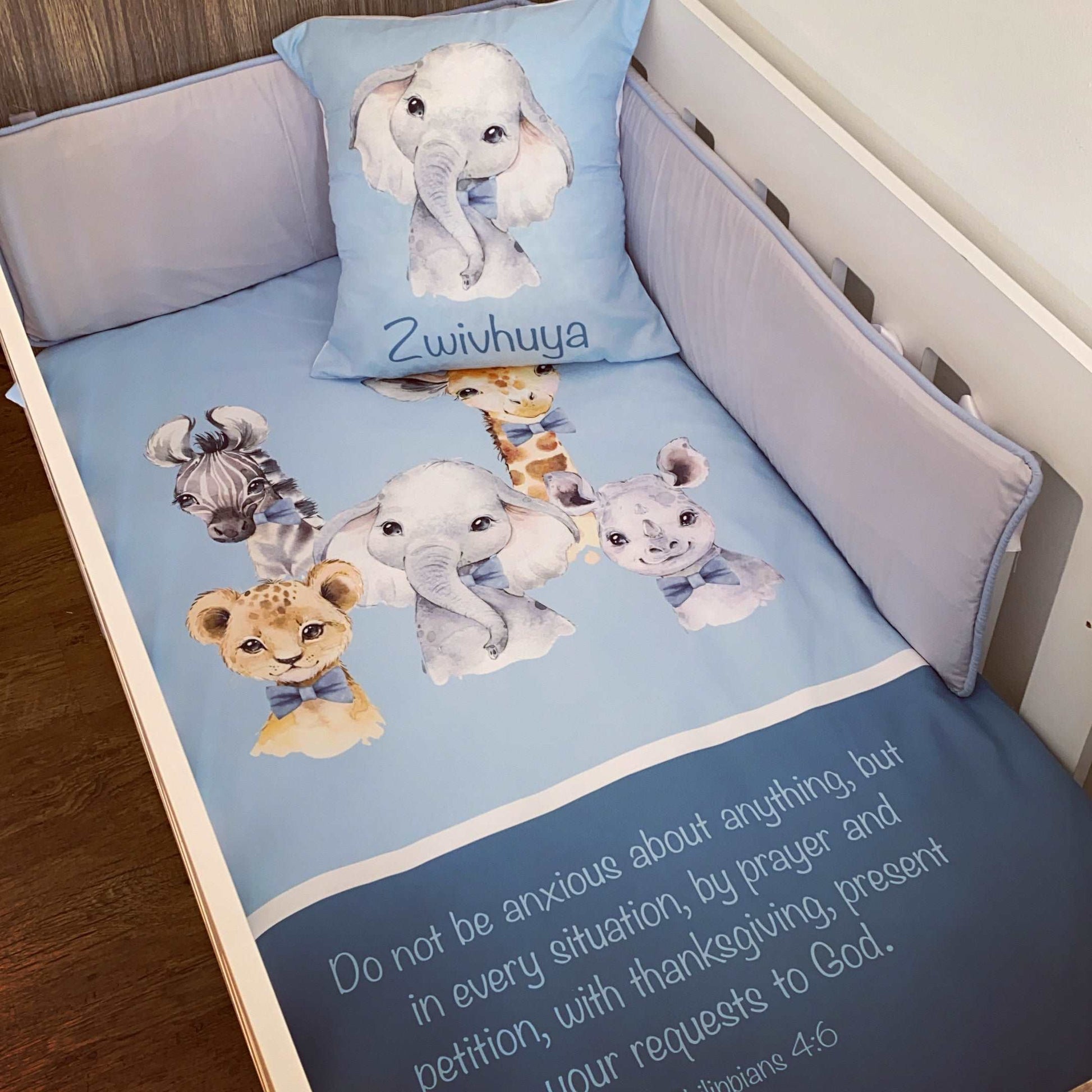 Cot Bedding - Blue Grey Safari Set