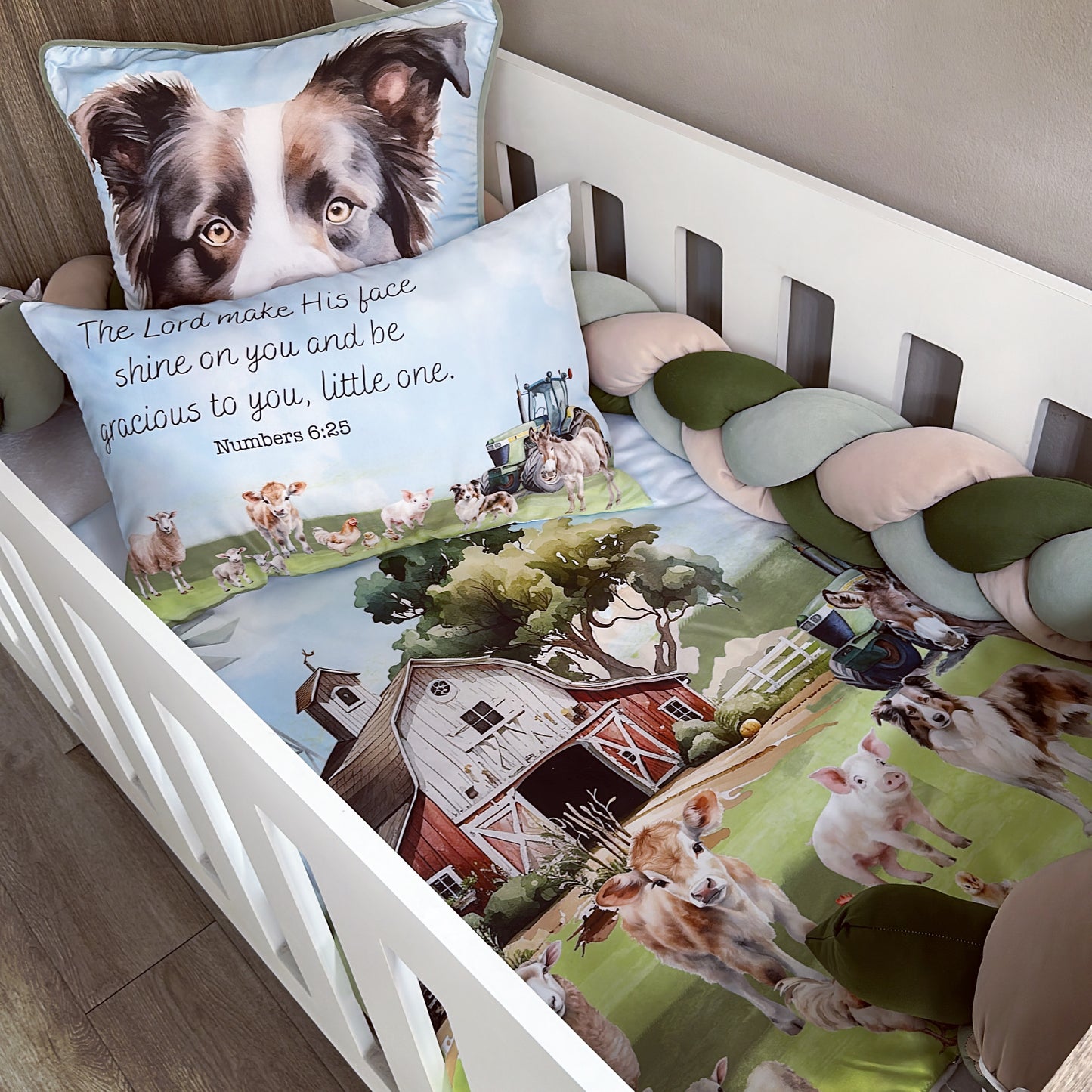 Cot Bedding - On the Farm Sage Set 02
